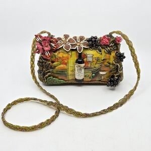 Mary Frances "Toast od the Town" Beaded Handbag w/ Wine Motif & Signature
